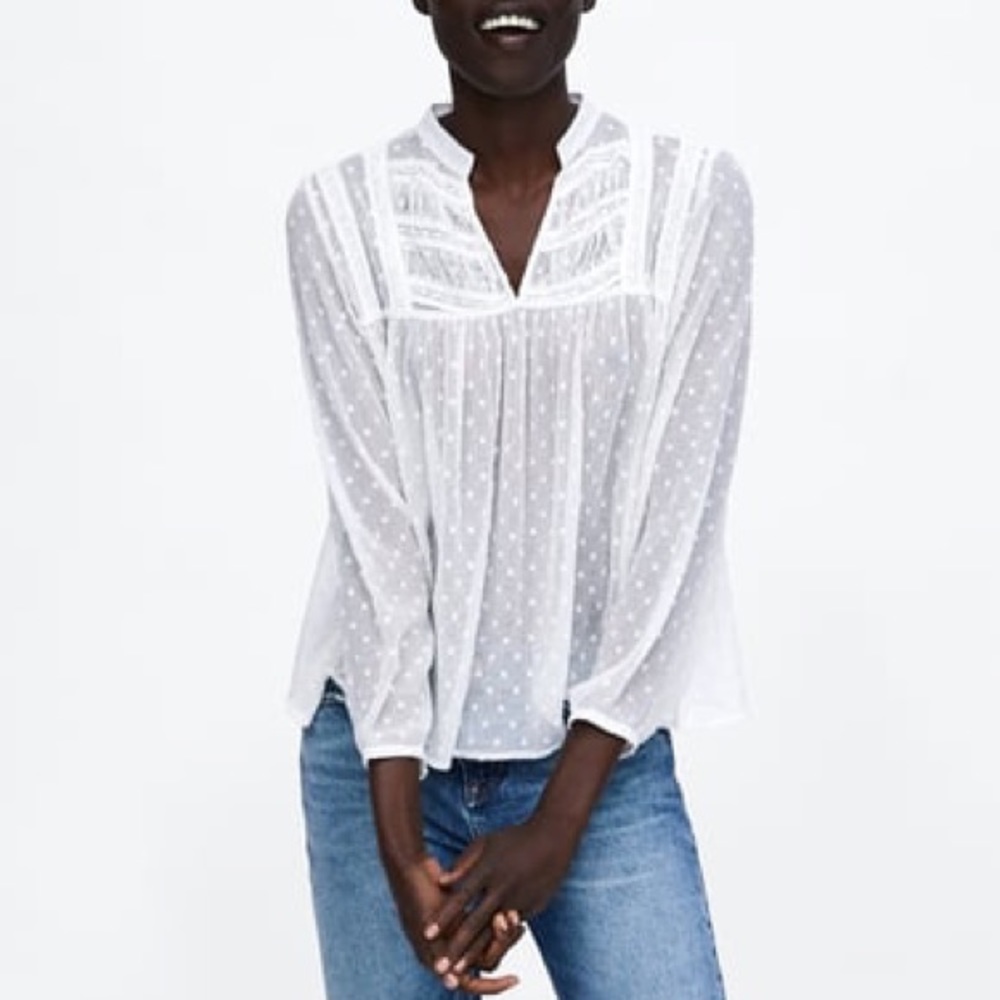 NWT ZARA Sheer White Dots Blouse Top